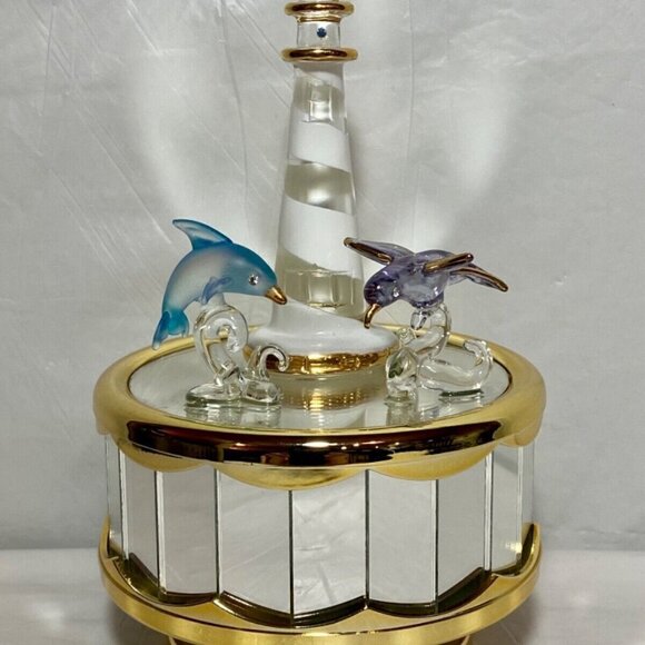 Hand Crafted Mirrored Glass Art Musical Dolphin Seagal & Light Tower Figurines - Picture 4 of 11